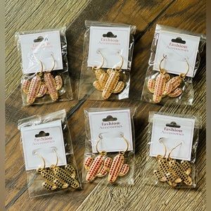 🌵 Cactus Dangle Earrings Set of 6🌵Pink • Purple • Red • Gold • Black • Emerald